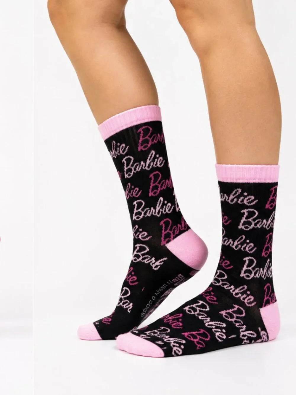 NWT Barbie Socks 2 Pairs Ombre & Logo Print Pink Black